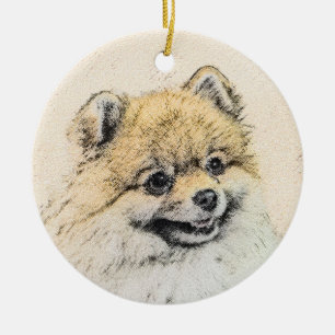 Adorno De Cerámica Pintura Pomerania (Naranja) - Arte Perro Original