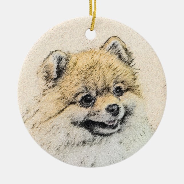 Adorno De Cerámica Pintura Pomerania (Naranja) - Arte Perro Original (Frente)