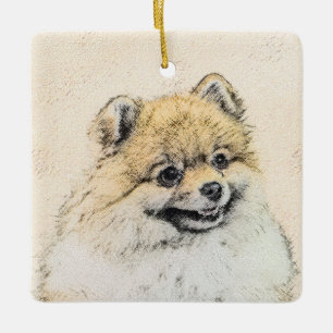 Adorno De Cerámica Pintura Pomerania (Naranja) - Arte Perro Original