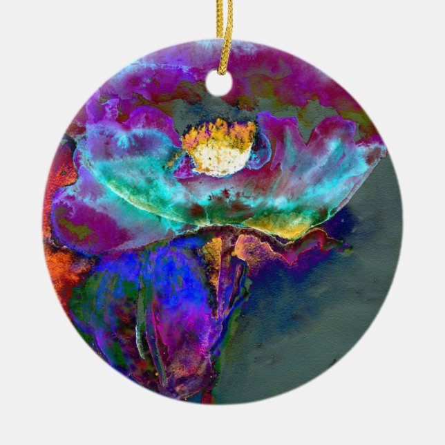 Adorno De Cerámica Pintura romántica y elegante de flores verde azula (Frente)