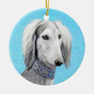 Adorno De Cerámica Pintura Saluki (plateada) - Arte Perro Original.