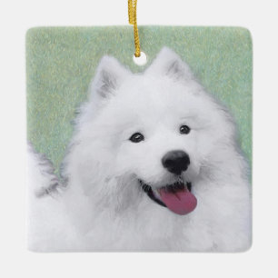 Adorno De Cerámica Pintura Samoyed - Arte Perro Original Cuto