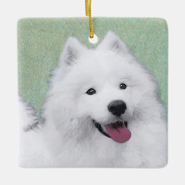 Adorno De Cerámica Pintura Samoyed - Arte Perro Original Cuto (Anverso)