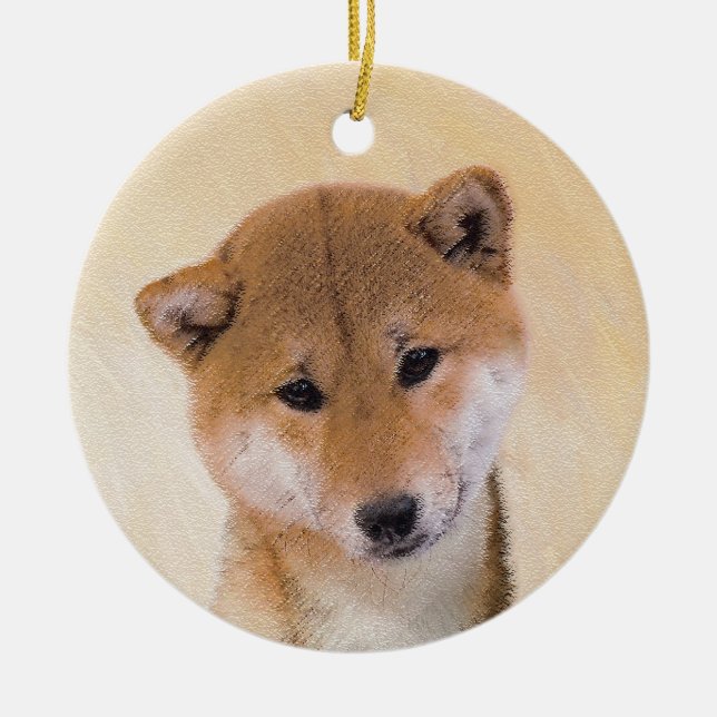 Adorno De Cerámica Pintura Shiba Inu (roja) - Arte Perro Original (Frente)