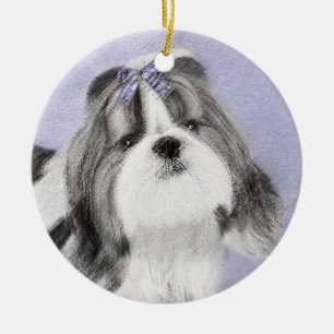 Adorno De Cerámica Pintura Shih Tzu - Arte Perro Original.