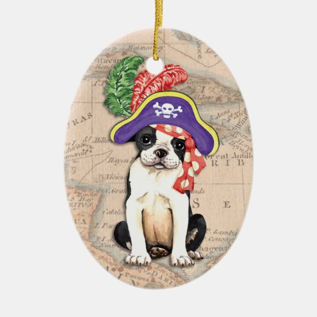 Adorno De Cerámica Pirata de Boston Terrier (Frente)