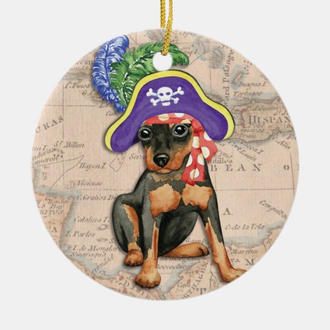Adorno De Cerámica Pirata de Pinscher en miniatura (Frente)