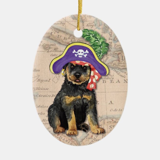 Adorno De Cerámica Pirata de Rottweiler (Frente)