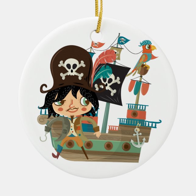 Adorno De Cerámica Pirata y barco pirata (Frente)