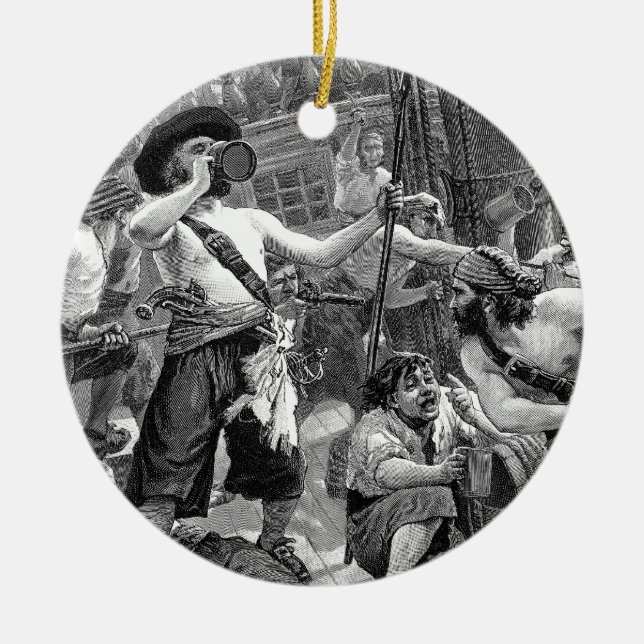 Adorno De Cerámica Piratas de la época peleando y bebiendo en el barc (Frente)