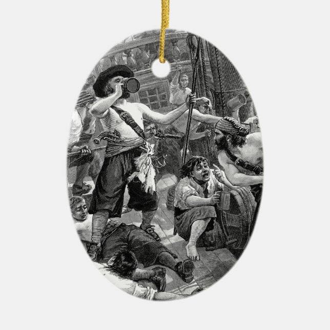 Adorno De Cerámica Piratas de la época peleando y bebiendo en el barc (Frente)
