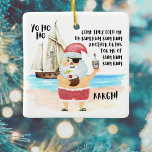 Adorno De Cerámica Pirate Santa Ship Rum Navidades ribereños divertid<br><div class="desc">¡Ahoy matey! Añade algo de diversión festiva a los árboles de Navidad con este adorno navideño humorístico que incluye un barco y un Santa pirata en la playa que sostiene una botella de ron en una mano y una bebida de coco tropical en la otra. Está cantando "The Little Drummer...</div>