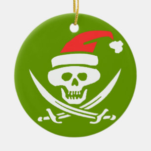 Adorno De Cerámica Pirate Skull Santa Jolly Roger