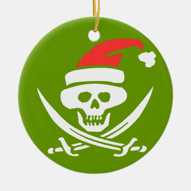 Adorno De Cerámica Pirate Skull Santa Jolly Roger (Frente)