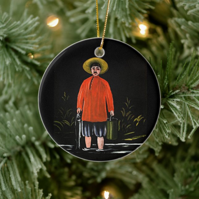 Adorno De Cerámica Pirosmani - Pescador en una camiseta roja (Árbol)