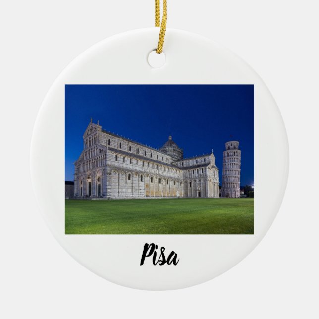 Adorno De Cerámica Pisa Leaning Tower Night Panorama Italy Gift (Frente)