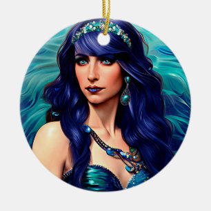 Adorno De Cerámica Pisces Mermaid Queen Original Fantasy art