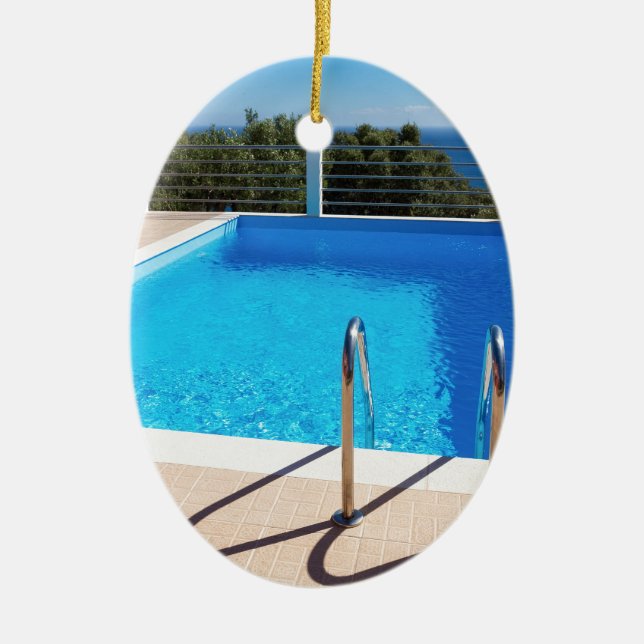 Adorno De Cerámica Piscina azul con pasos en el mar (Frente)