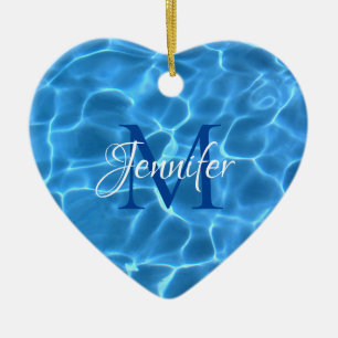 Adorno De Cerámica Piscina de agua azul foto monograma personalizada