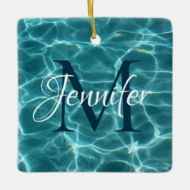 Adorno De Cerámica Piscina Verde azulada y blanca Aqua Foto Monograma