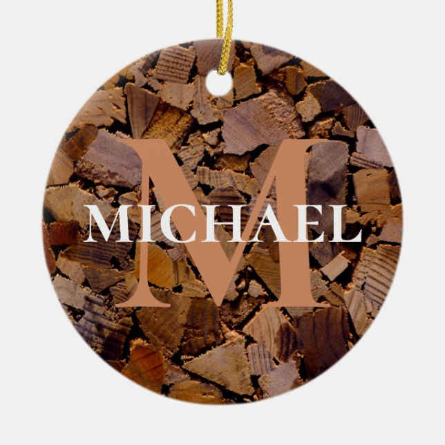 Adorno De Cerámica Pista de madera rústica de madera grano patrón de  (Frente)