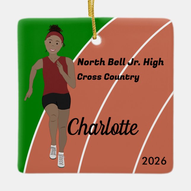 Adorno De Cerámica Pista y Chica de campo de pelo negro en marrón (Anverso)