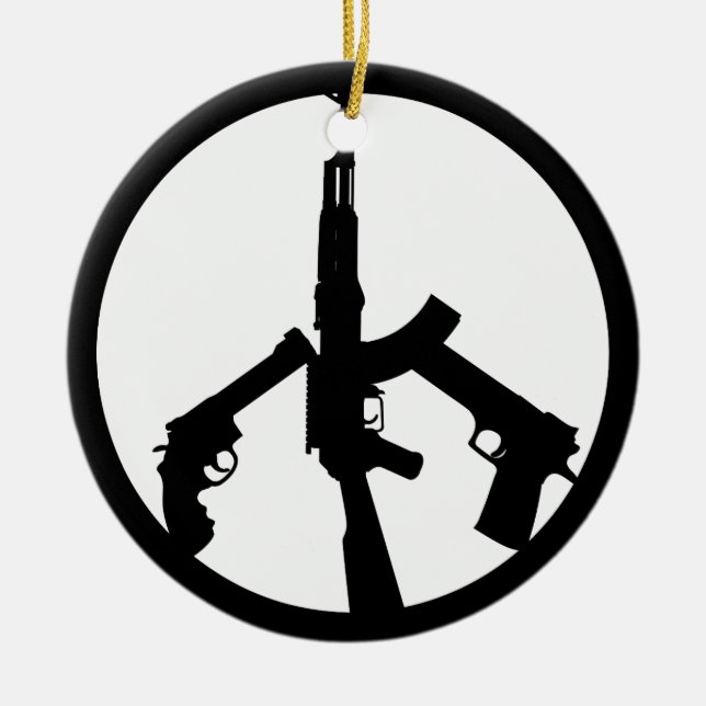Adorno De Cerámica Pistolas En Un Signo De Paz (Frente)
