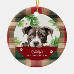 Adorno De Cerámica Pit Bull Americano Navidad Personalizada