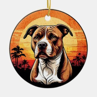 Adorno De Cerámica Pit Bull Retro Sunset Dog Lover