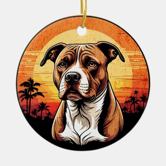 Adorno De Cerámica Pit Bull Retro Sunset Dog Lover (Frente)