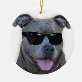 Adorno De Cerámica Pitbull azul con los vidrios