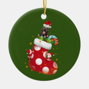 Adorno De Cerámica Pitbull Con Navidades De Depósito Gorra