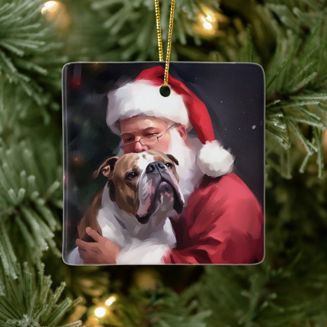 Adorno De Cerámica Pitbull Con Navidades Festividades De Santa Claus (Árbol)