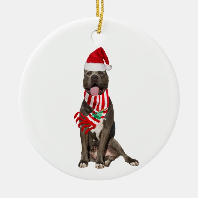 Adorno De Cerámica PITBULL Con Navidades Gorras Scaft (Frente)