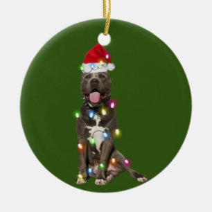 Adorno De Cerámica PITBULL Con Navidades Scafés Santa Hat