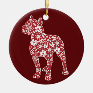 Adorno De Cerámica Pitbull, copos de nieve del navidad de Boho