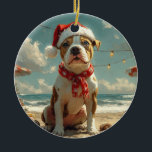 Adorno De Cerámica Pitbull Dog Navidades Vintage Beach<br><div class="desc">Traiga el calor de las vacaciones a la orilla con este encantador diseño de estilo vintage con un perro de festividad sentado en una tranquila playa. Con un toque vacacional clásico de tonos nostálgicos y vibraciones costeras, esta obra de arte capta la magia de los Navidades junto al mar. Perfecto...</div>