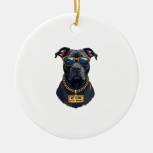 Adorno De Cerámica Pitbull Genial Vintage con Gafas de Sol y Cadena d