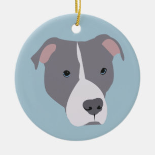 Adorno De Cerámica Pitbull gris y blanco