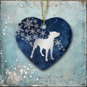 Adorno De Cerámica Pitbull perro copo de nieve plateado azul medianoc