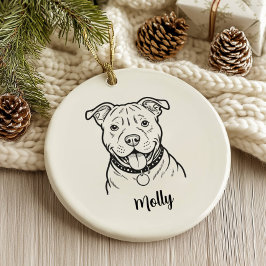 Adorno De Cerámica Pitbull Personalizado Navidad Perro