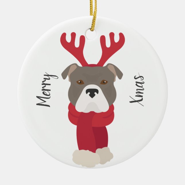 Adorno De Cerámica Pitbull terrier Christmas Ornament. Klee Kai Snow (Frente)