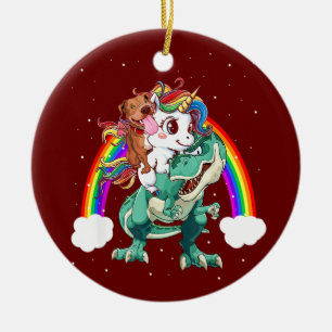 Adorno De Cerámica Pitbull Unicornio Montando Dinosaurio T rex Funny 