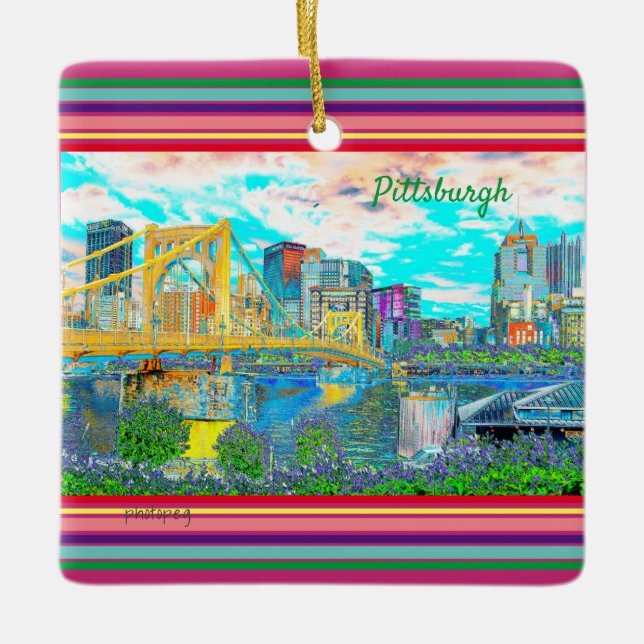 Adorno De Cerámica Pittsburgh Ornament Retro Photo Art 2 de lado (Anverso)