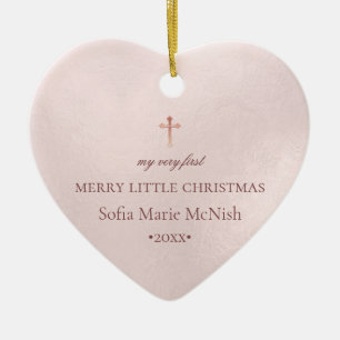 Adorno De Cerámica PixDezines Primera Navidad del Bebé Foto, Rosa Sua