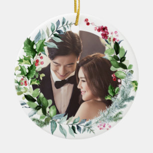 Adorno De Cerámica PixDezines Winter Wreath, Primera Navidad