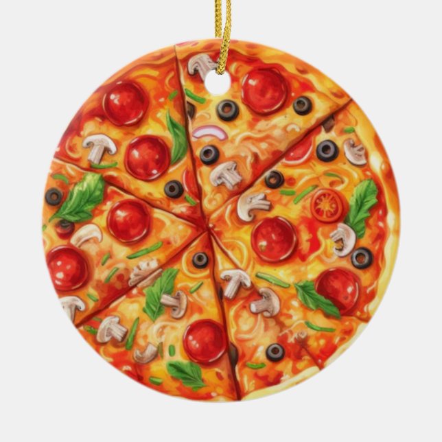 Adorno De Cerámica Pizza Christmas, Funny Foodie, White Elephant Gift (Frente)