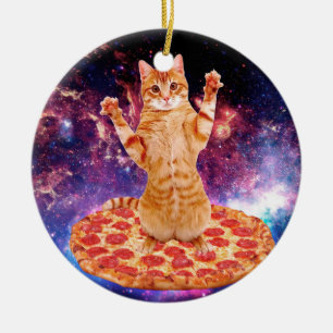Adorno De Cerámica Pizza espacial gato