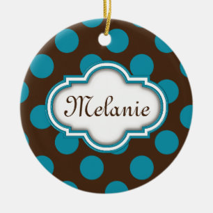 Adorno De Cerámica Placa Nameplate con puntos de polka azul marrón qu