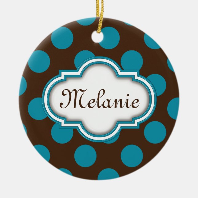 Adorno De Cerámica Placa Nameplate con puntos de polka azul marrón qu (Frente)